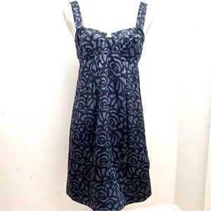 Rebecca Taylor Dark Navy Blue & Blue/Grey Silk Bustier Mini Dress, Sz 6